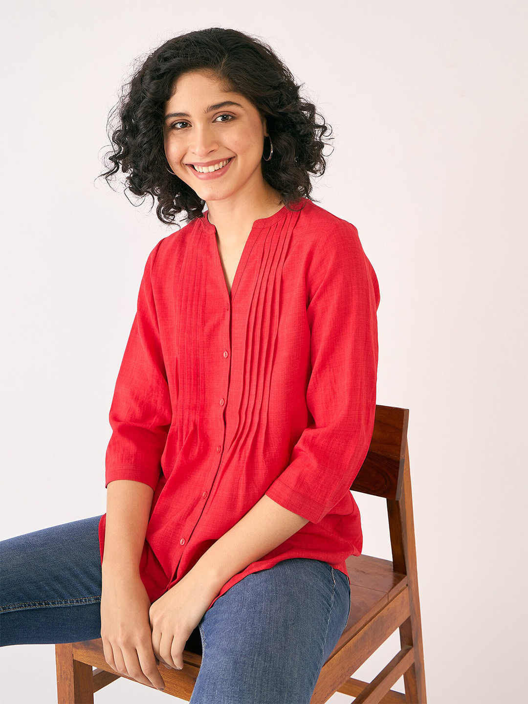 

SALT ATTIRE Mandarin Collar Tunic, Red