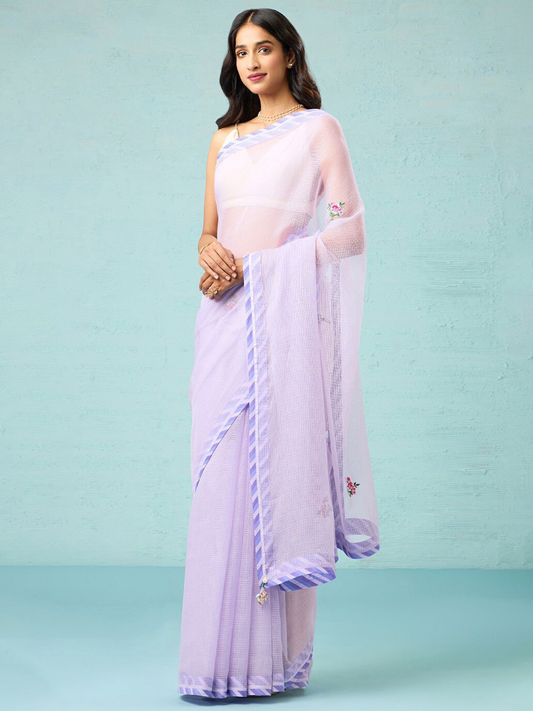 

Taneira Floral Embroidered Silk Blend Kota Saree, Lavender