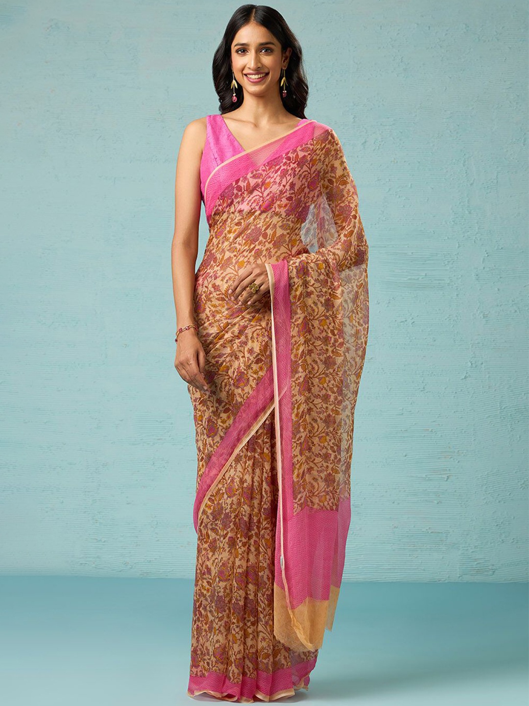 

Taneira Floral Printed Saree, Yellow