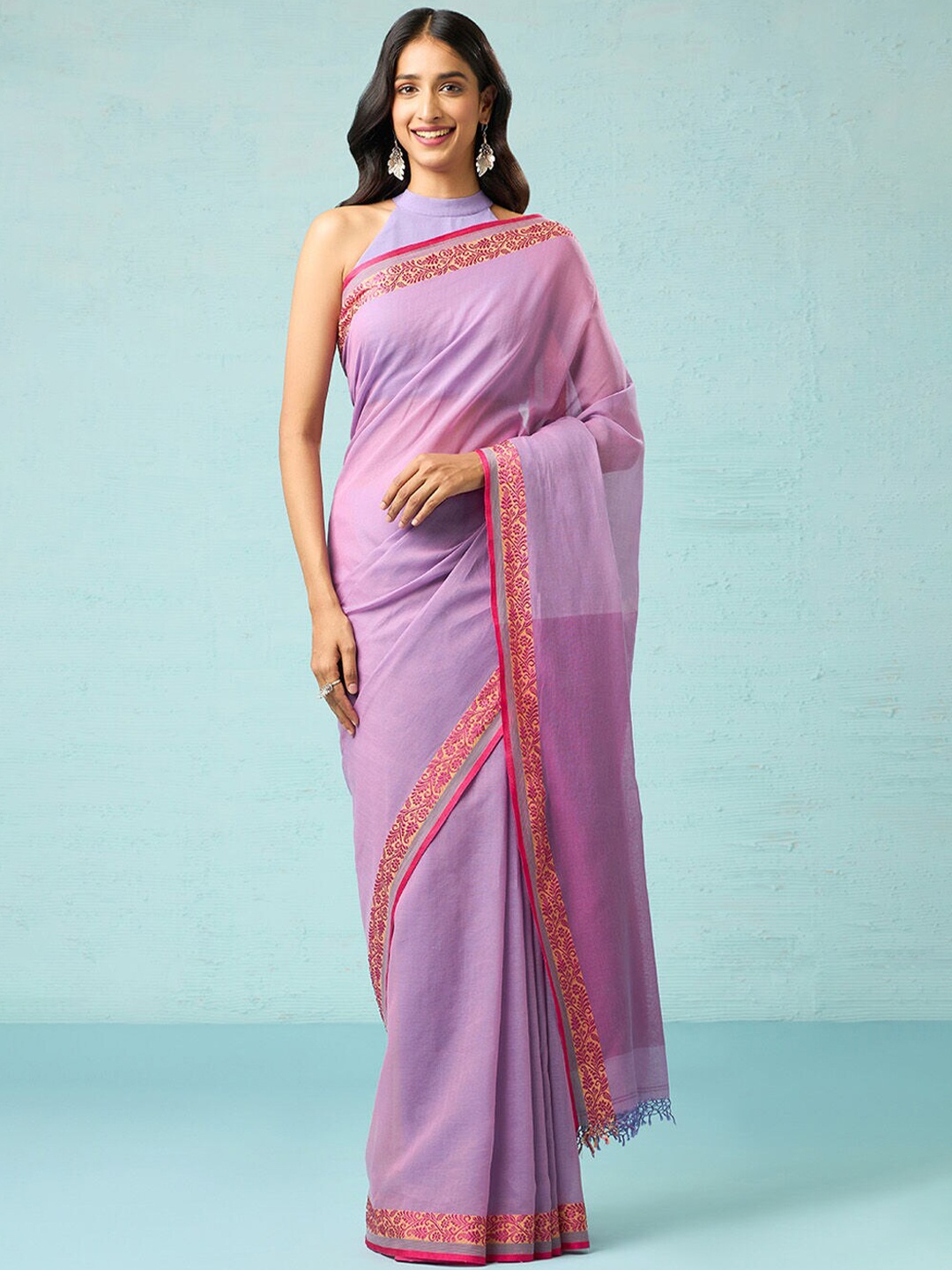 

Taneira Pure Cotton Saree With Blouse Piece, Violet