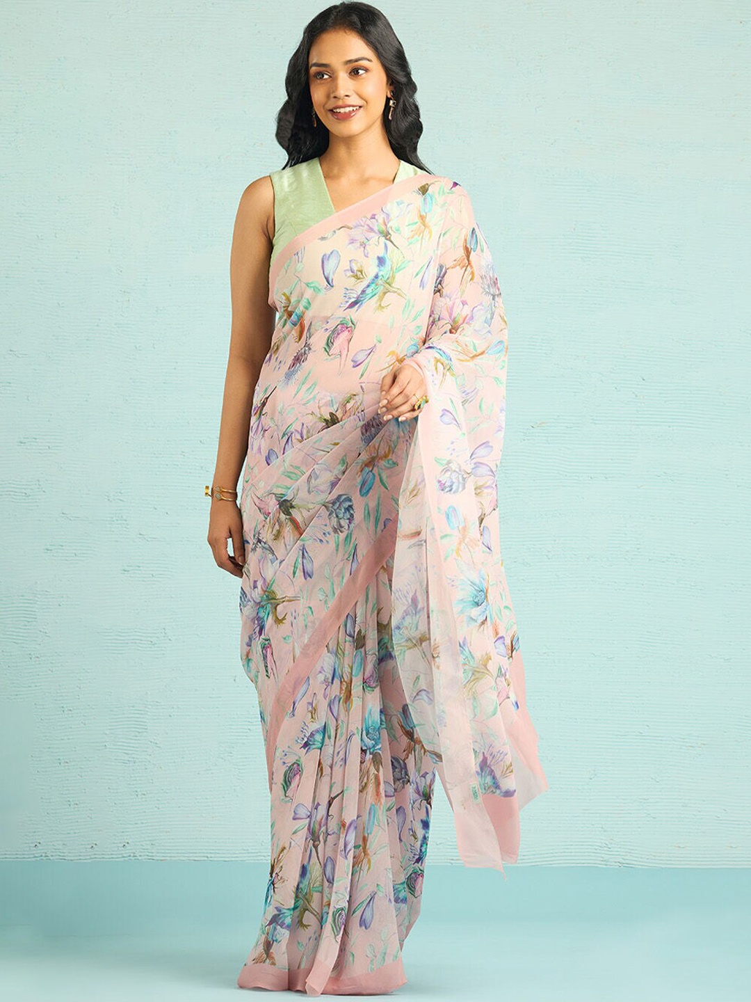 

Taneira Floral Saree, Pink