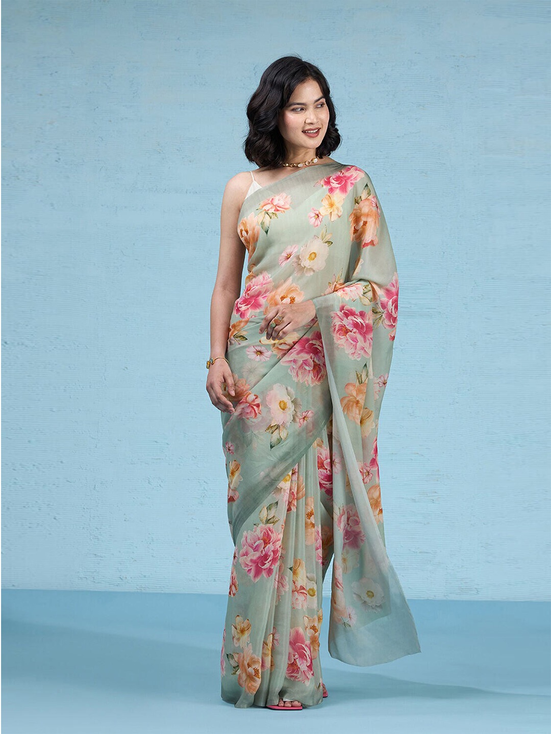 

Taneira Printed Floral Saree, Green