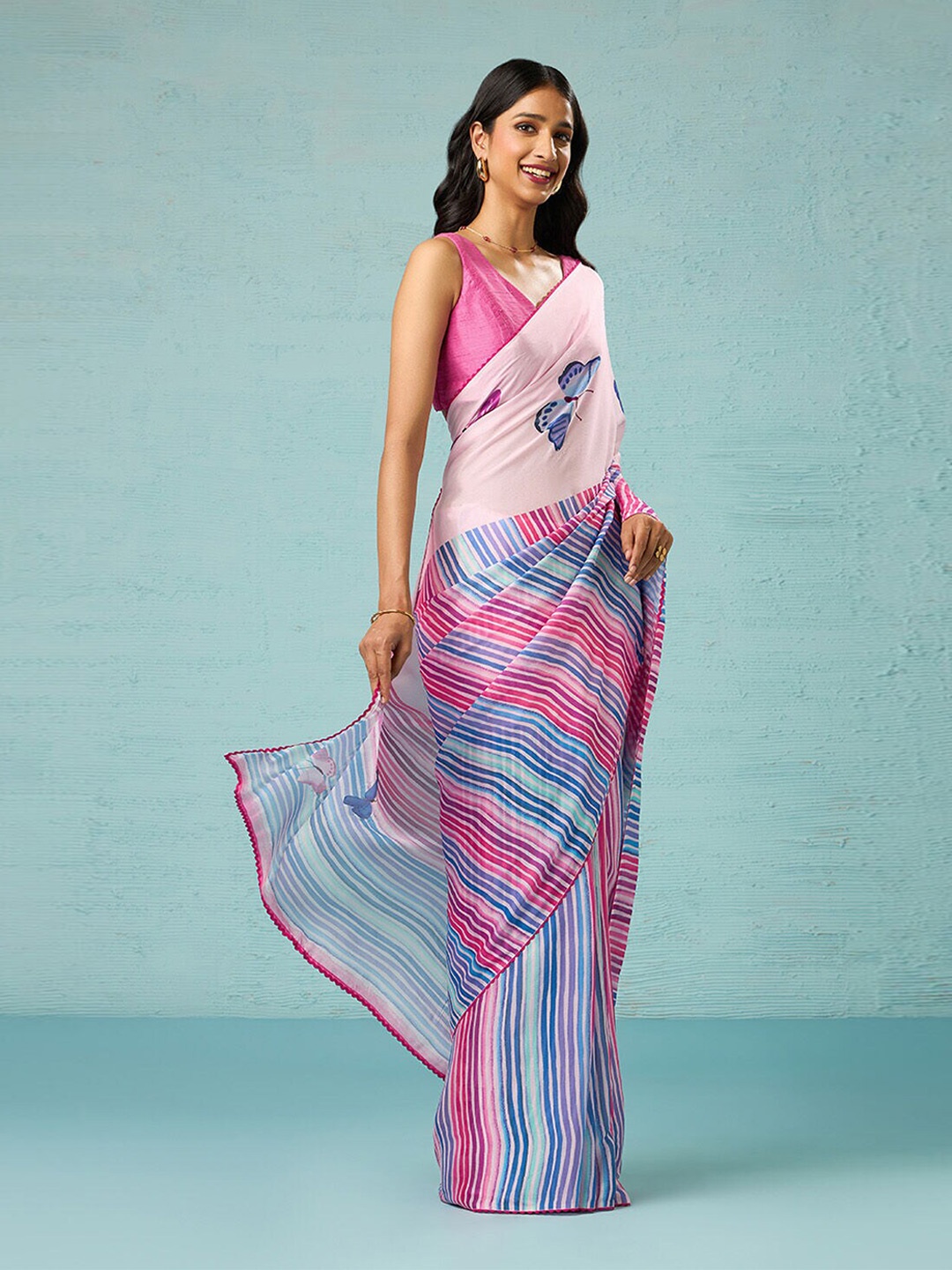 

Taneira Striped Saree, Pink
