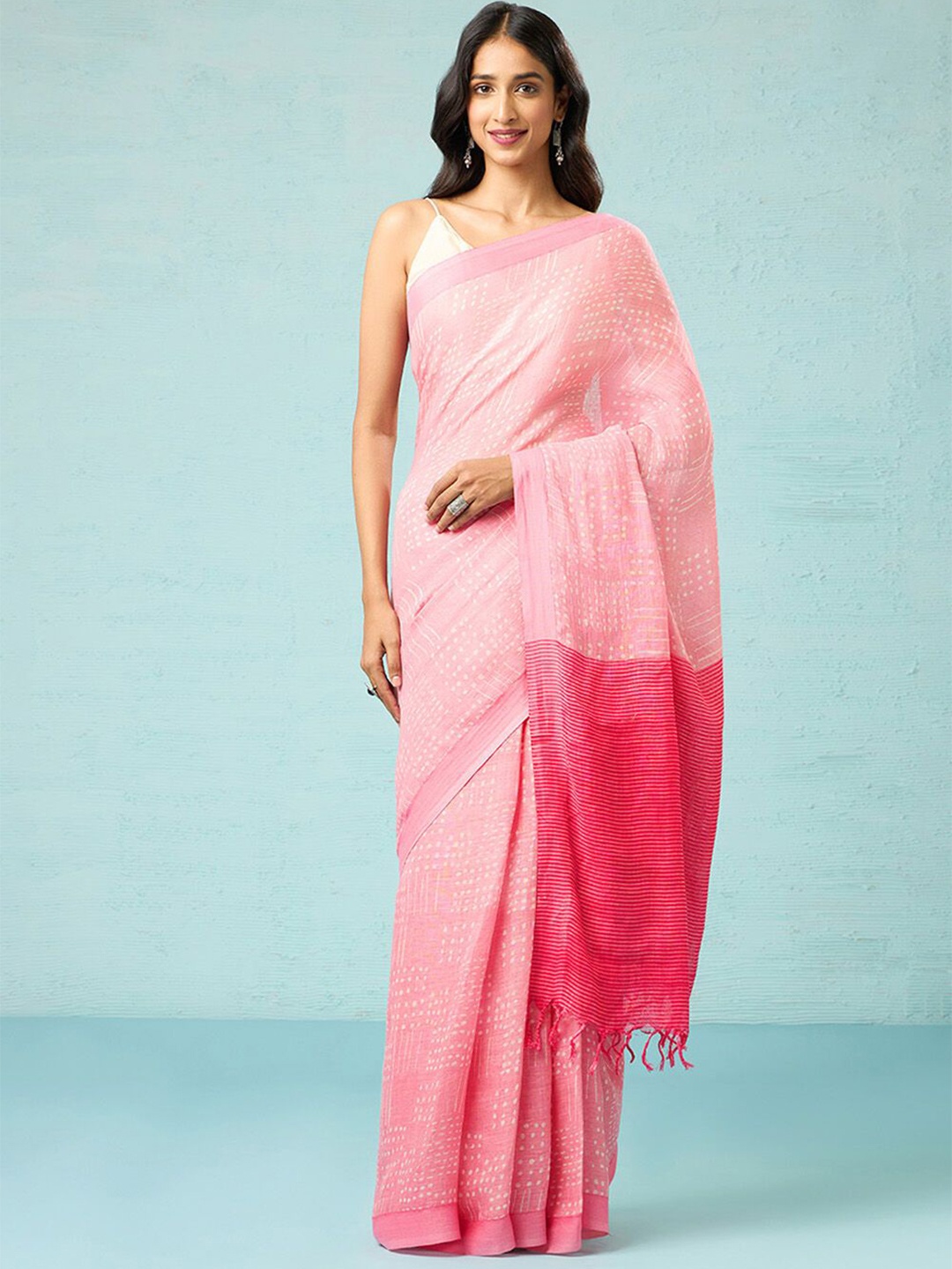 

Taneira Pure Linen Saree, Pink