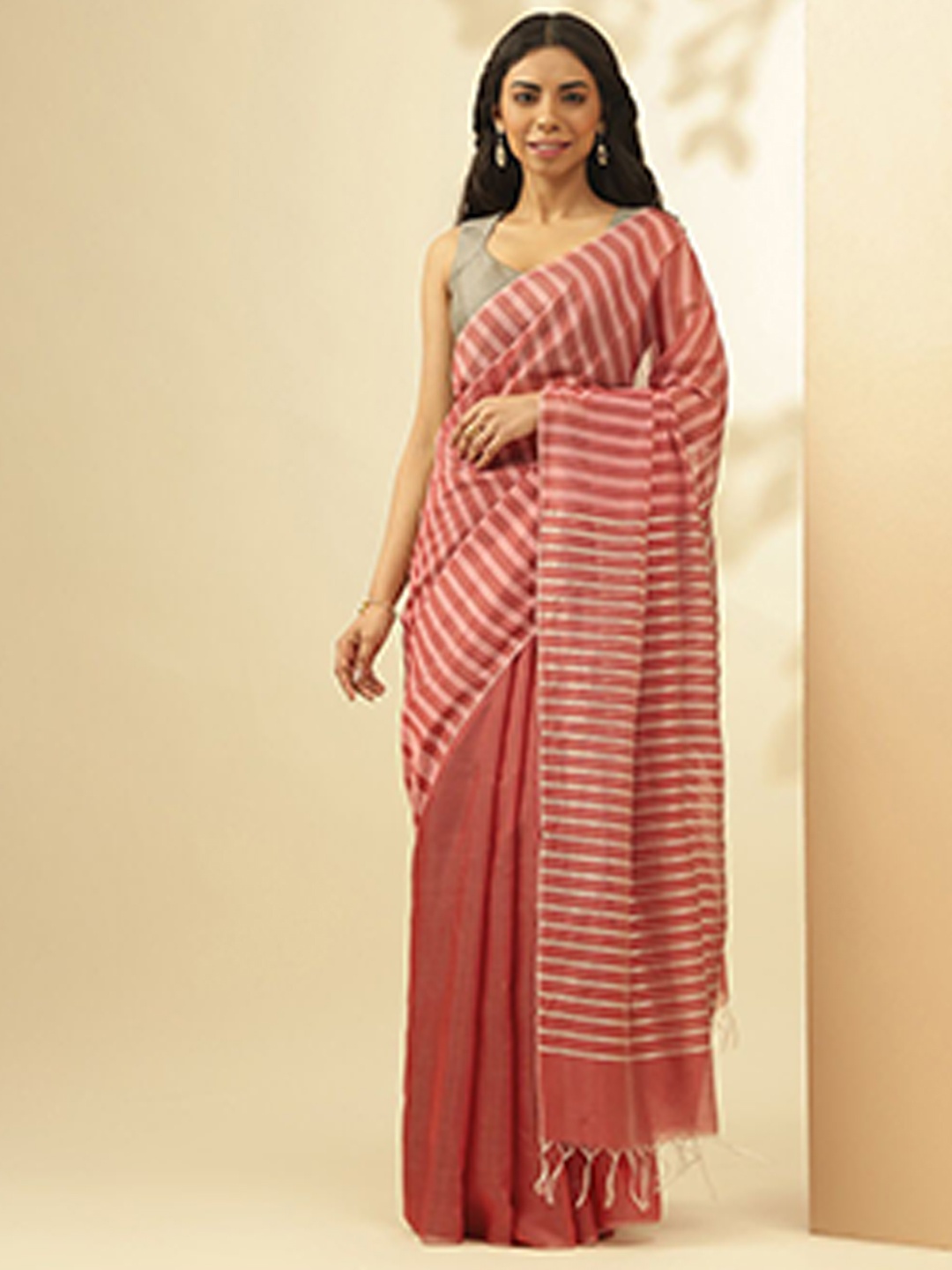 

Taneira Striped Bhagalpuri Saree With Blouse Piece, Pink