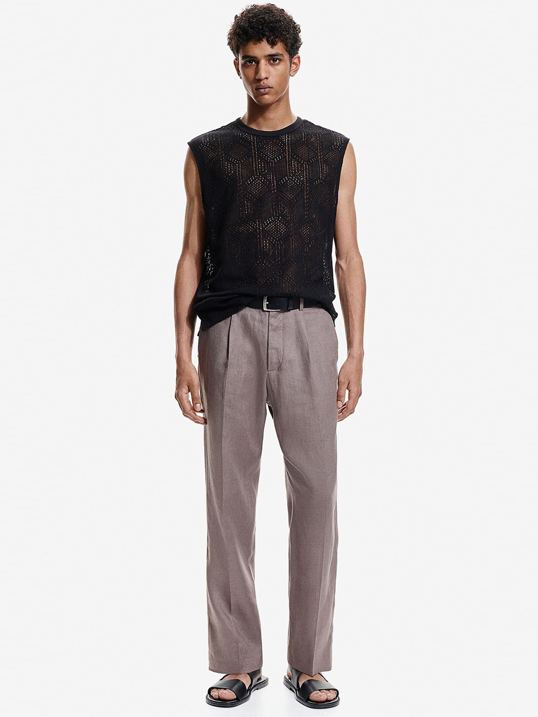 

H&M Regular Fit Crochet-Look Vest Top, Black