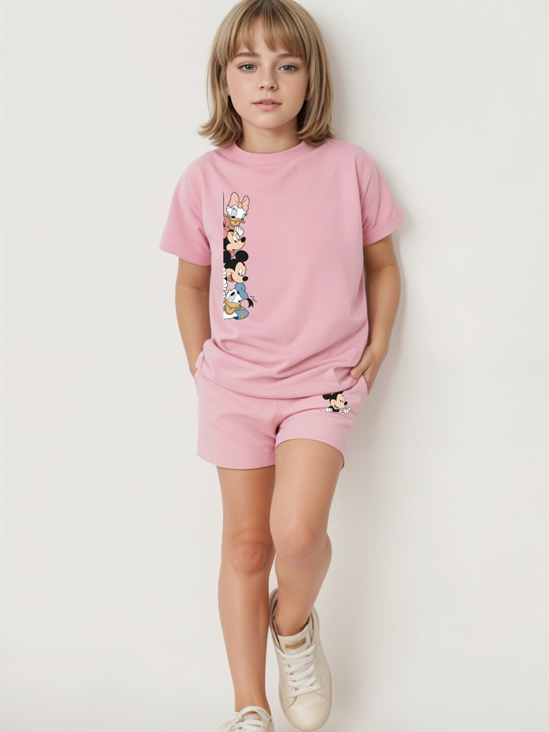 

x2o Kids Mickey Mouse Printed Pure Cotton T-shirt With Shorts, Pink