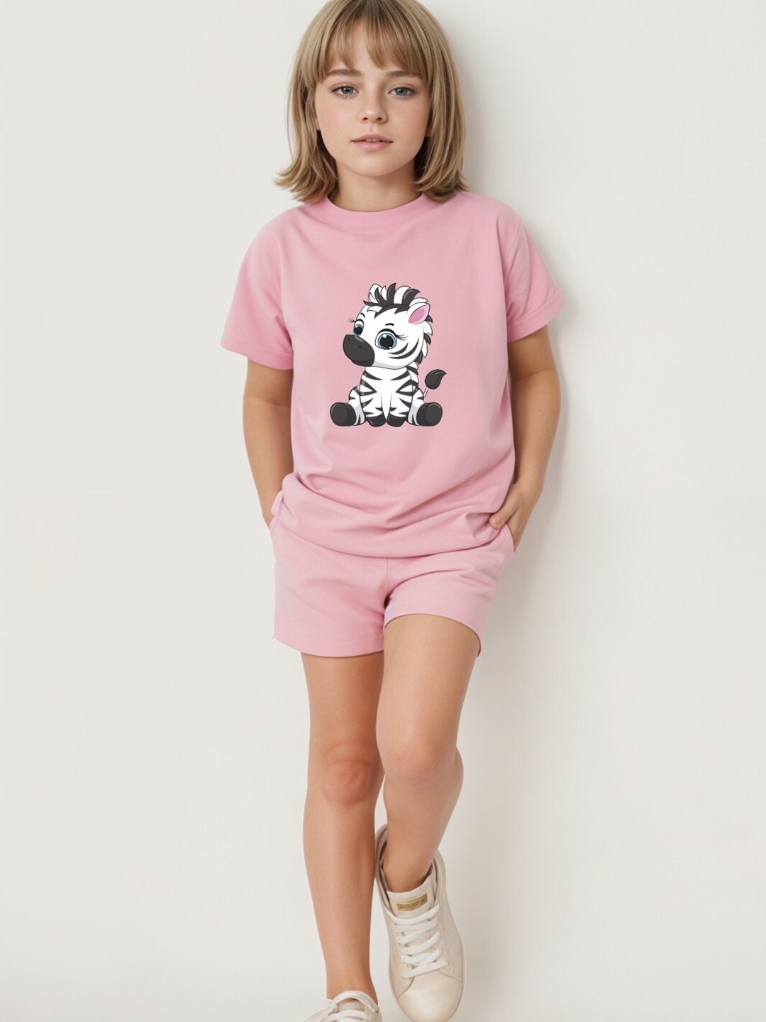 

x2o Kids Printed Pure Cotton T-shirt With Shorts, Pink