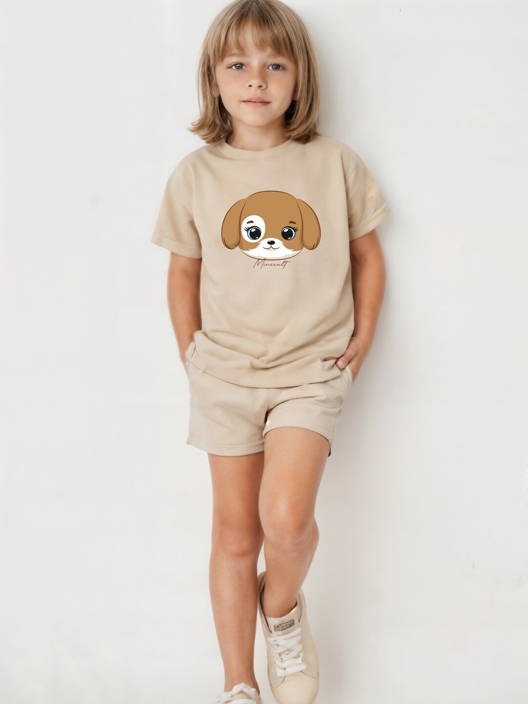 

x2o Kids Printed Pure Cotton T-shirt With Shorts, Beige