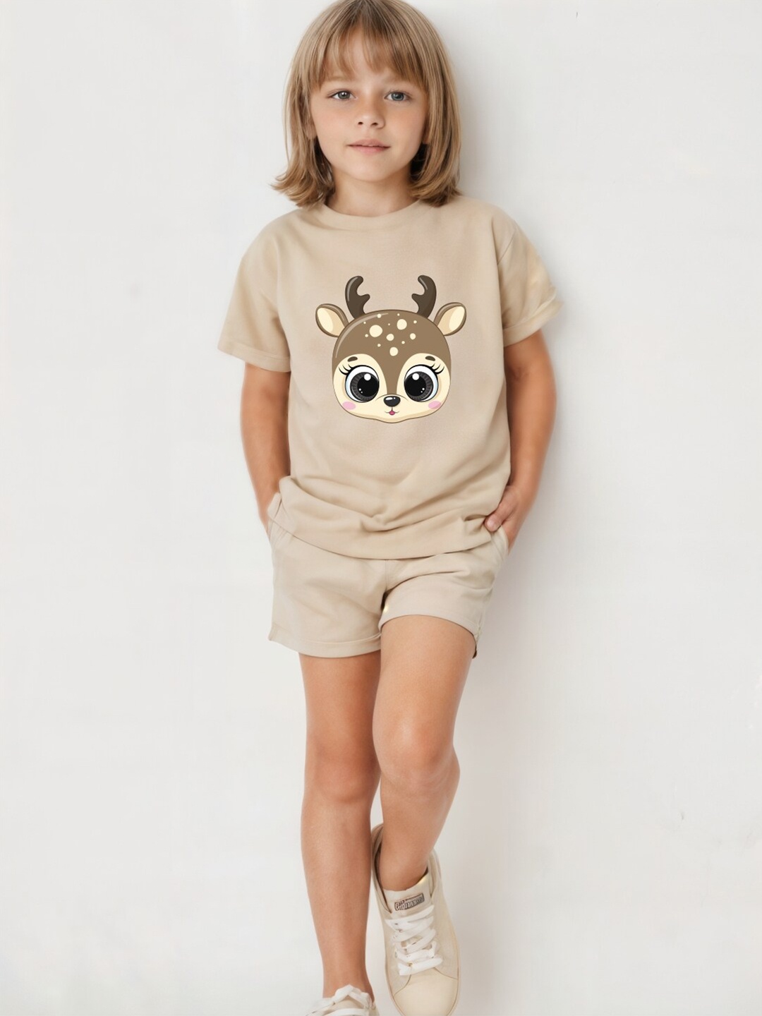 

x2o Kids Printed Pure Cotton T-shirt With Shorts, Beige