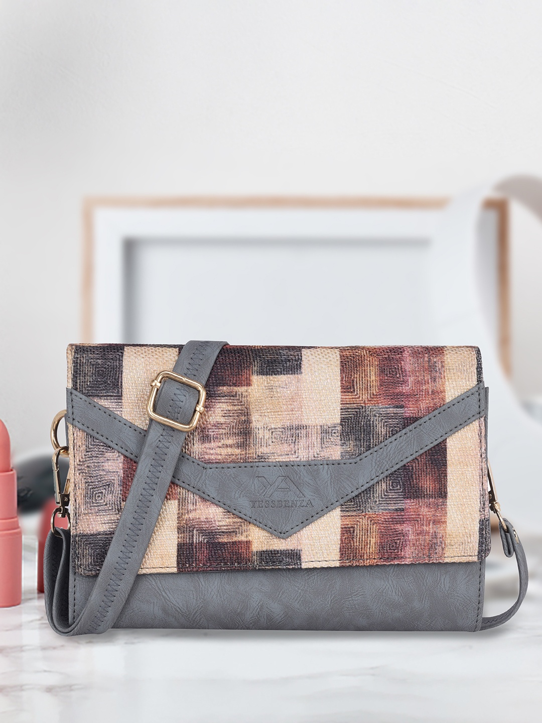 

YESSBENZA Printed Structured Sling Bag, Grey