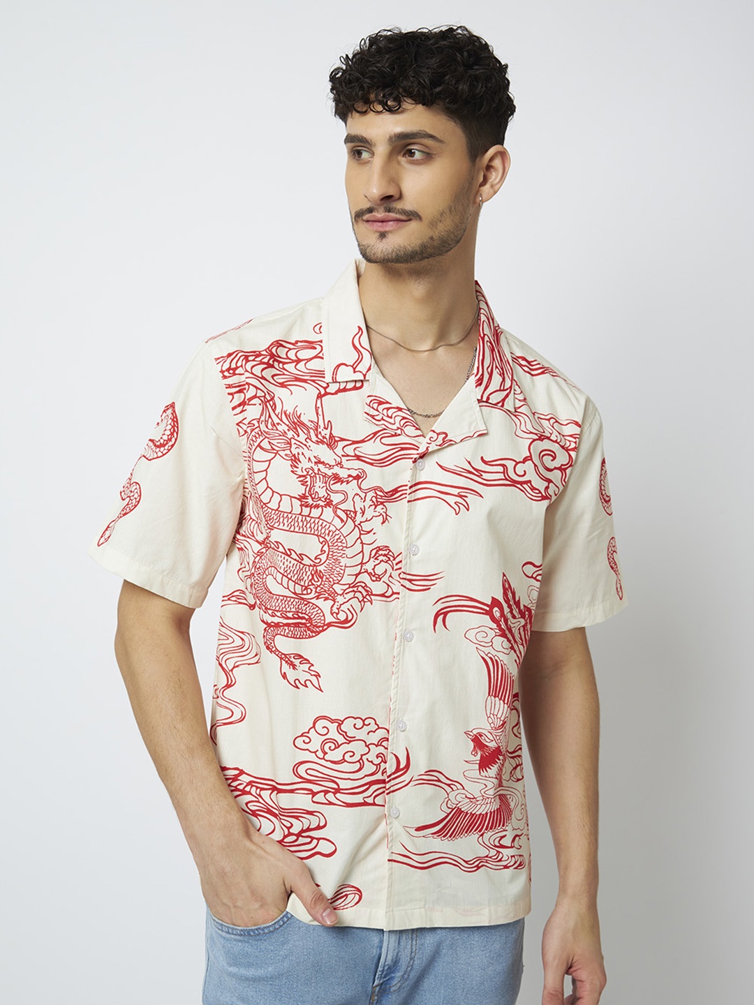 

MyDesignation Men Floral Opaque Printed Casual Shirt, Off white