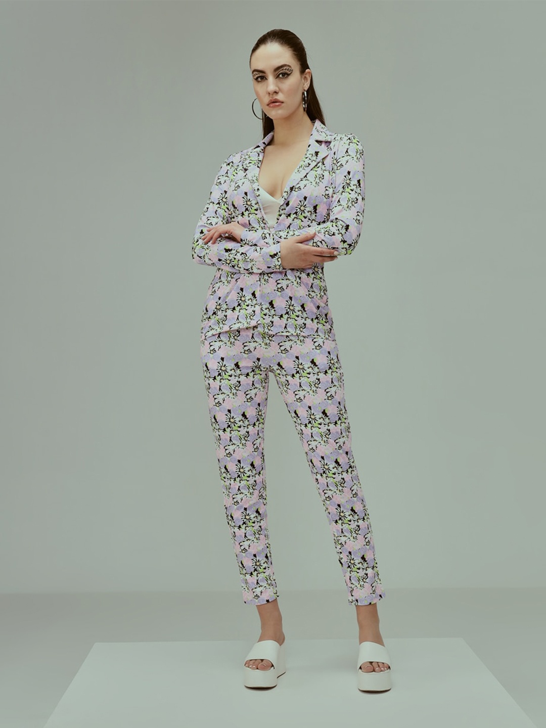 

TANDUL Floral Print Shirt Collar Long Sleeves Shirt With Trousers, White