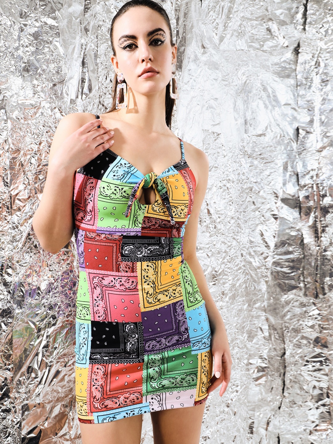 

TANDUL Printed Shoulder Straps Sheath Dress, Blue