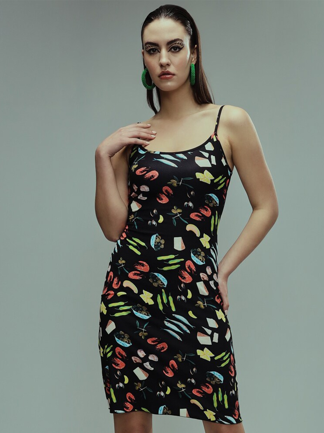 

TANDUL Conversational Printed Sheath Dress, Black