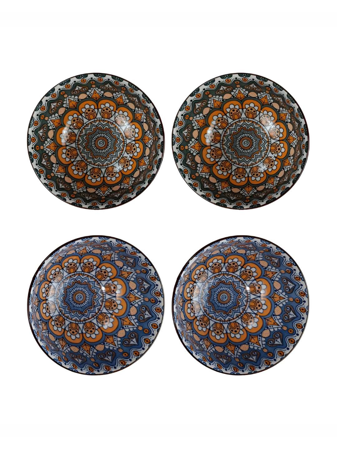 

P-Plus International 4-Pcs Red & Blue Printed Porcelain Serving Bowls