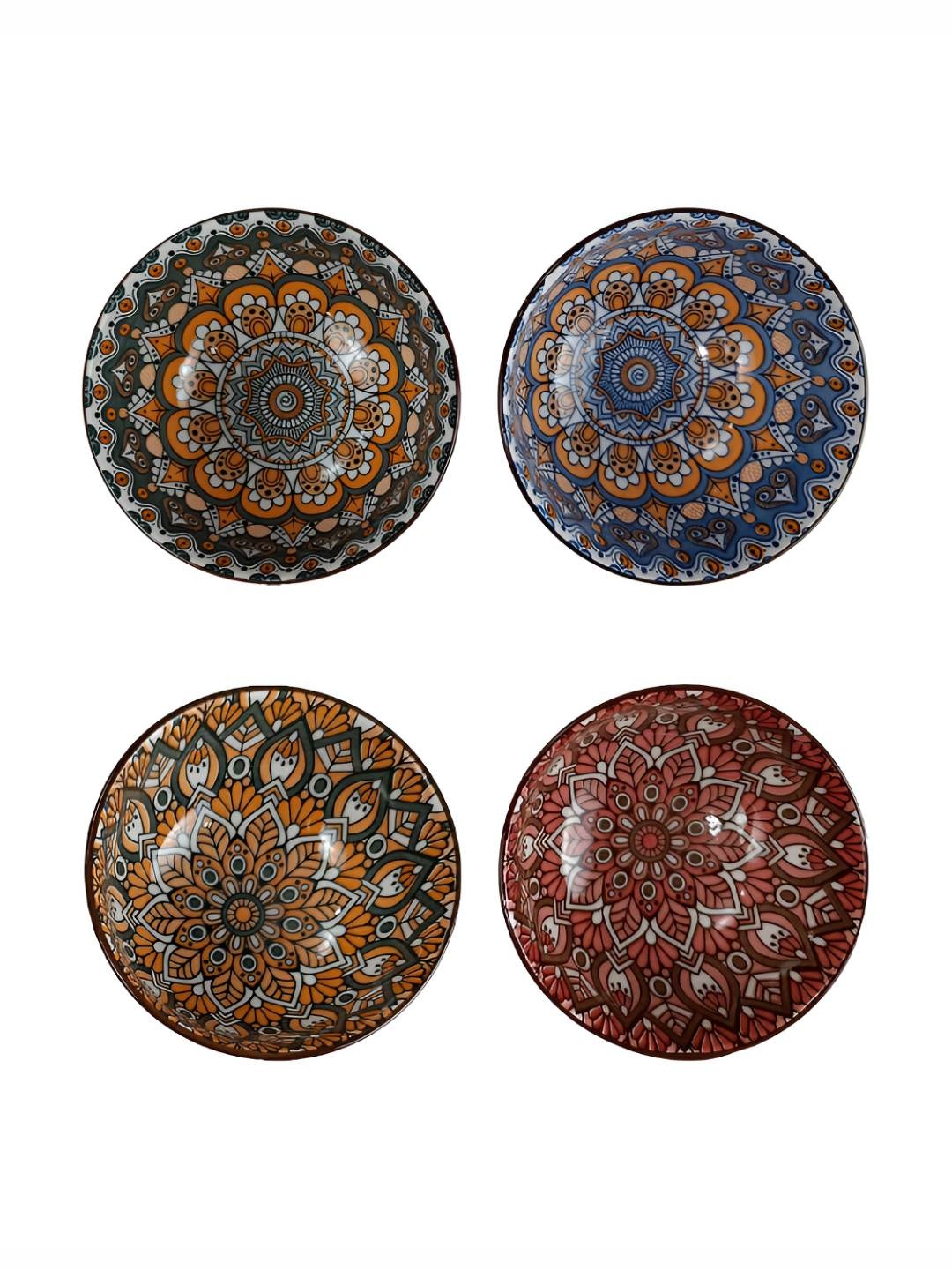 

P-Plus International Set Of 4 Printed Ceramic Serving Bowl, Red