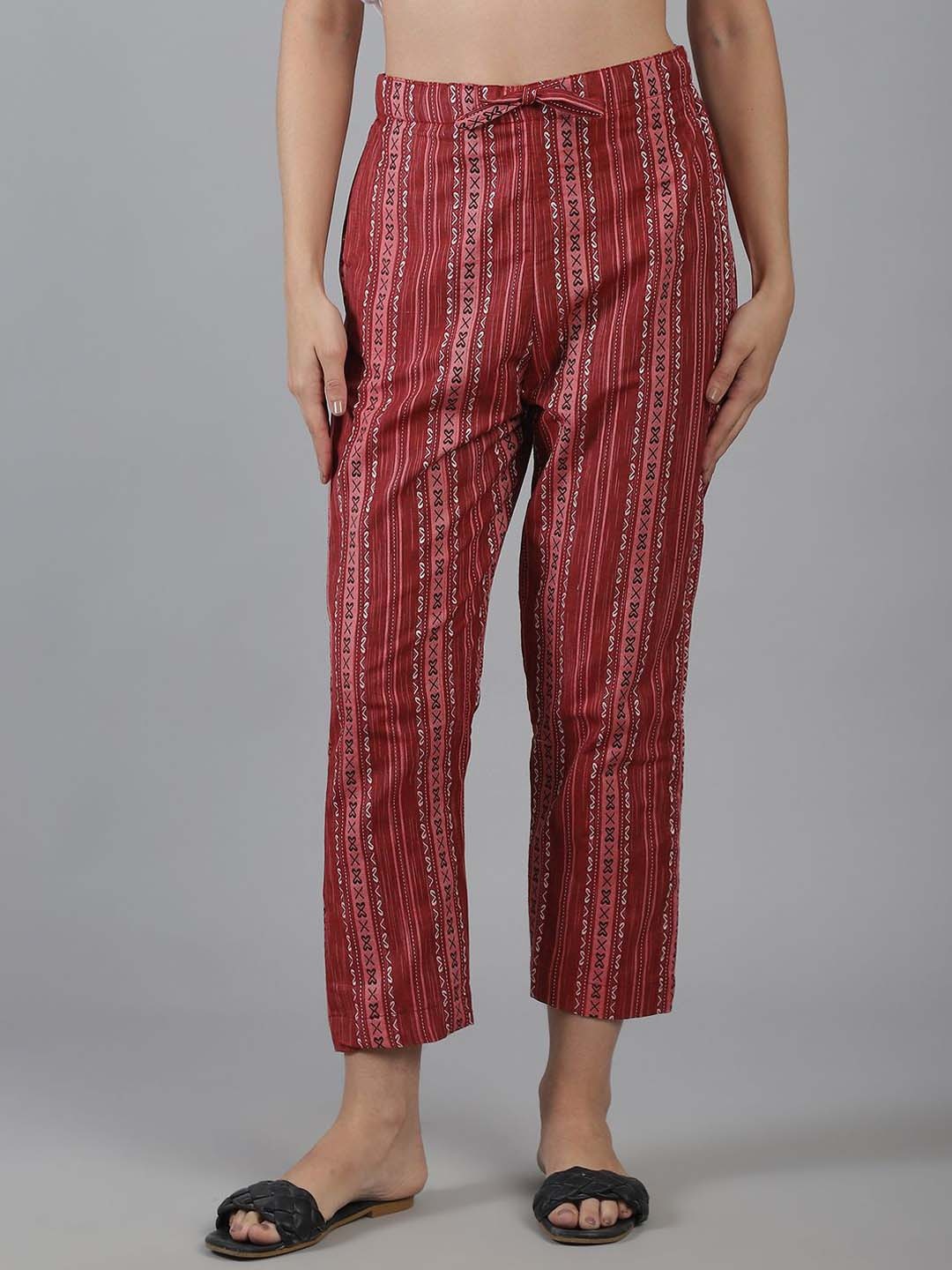 

Aarsha Women Geometric Self Design Mid-Rise Trouser, Maroon