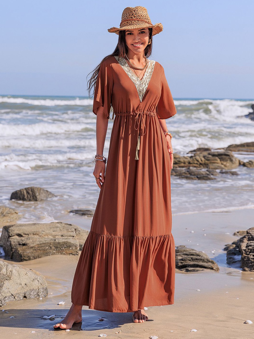 

JC Mode V-Neck Maxi Dress, Brown