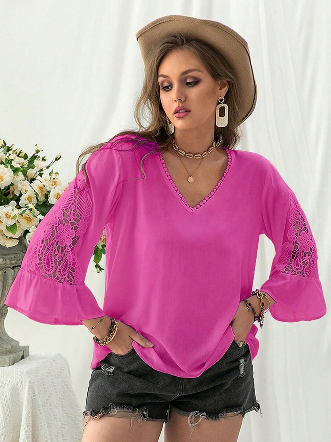 

JC Mode Bell Sleeve Top, Rose