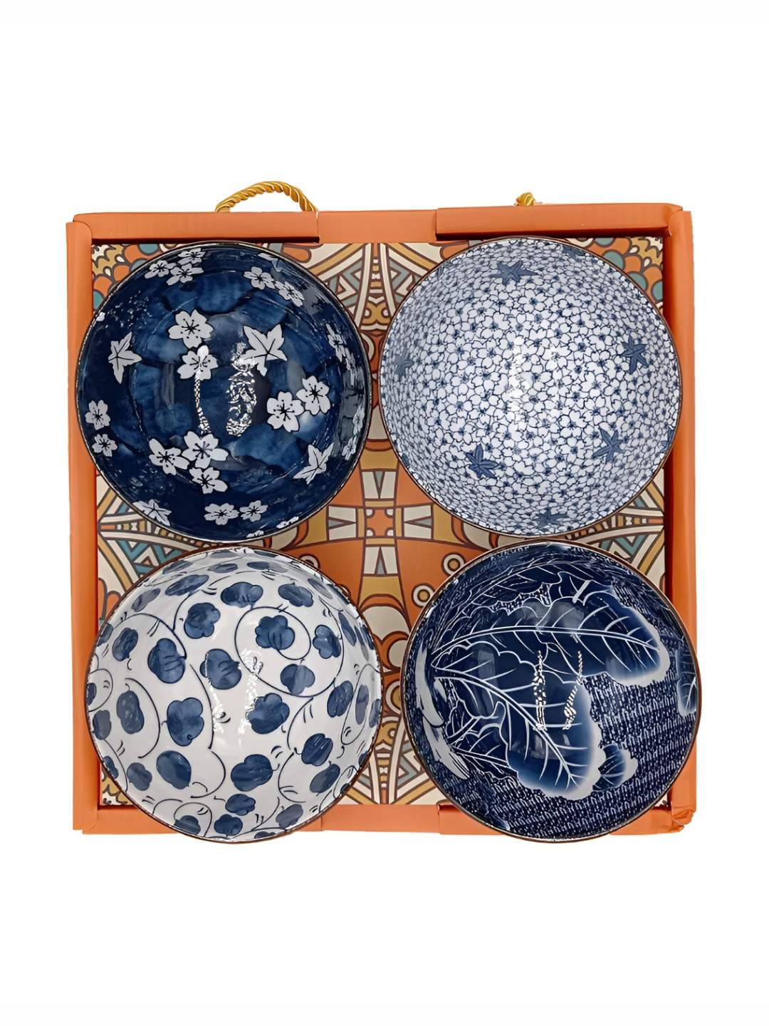 

P-Plus International 4-Pcs Printed Ceramic Soup Bowls-300ml Each, Blue