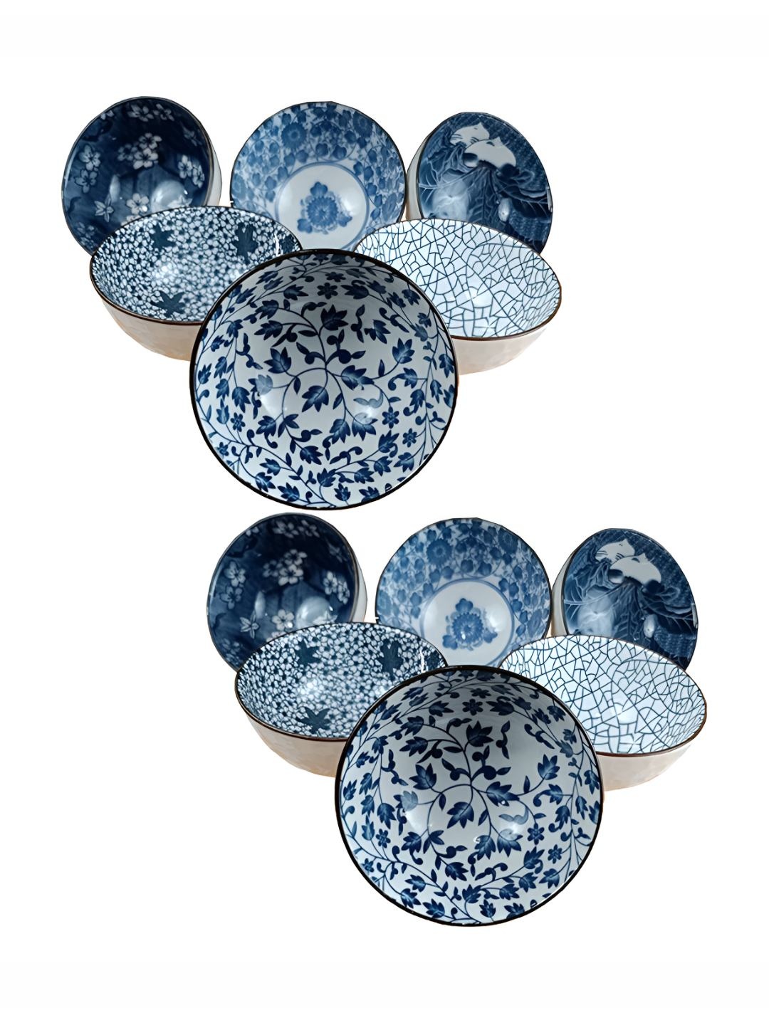 

P-Plus International 12-Pcs Blue & White Floral Printed Ceramic Serving Bowls