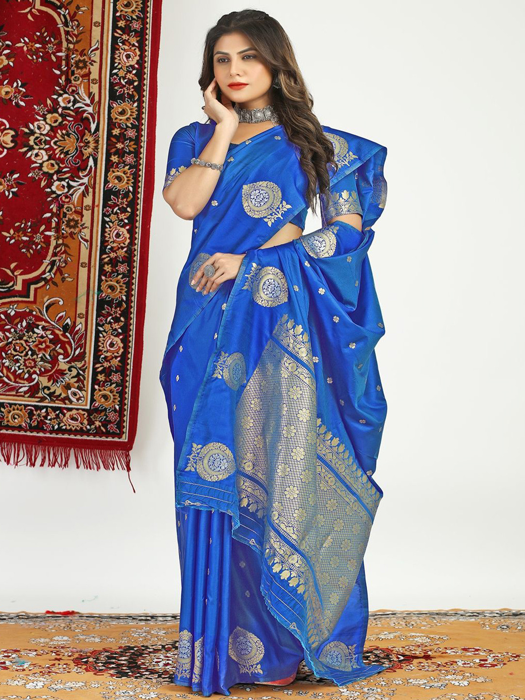 

SGF11 Woven Design Zari Art Silk Kanjeevaram Saree, Blue