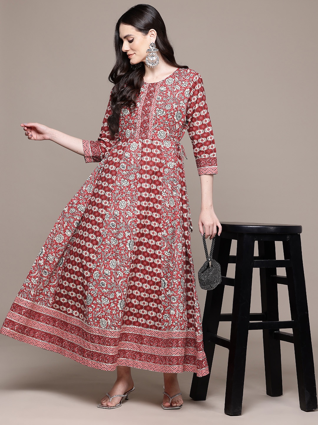 

Readiprint Printed Pure Cotton Maxi Ethnic Dress, Maroon