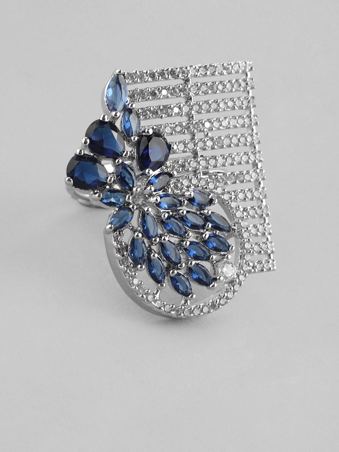 

Anouk Silver-Plated AD-Studded Adjustable Finger Ring, Navy blue