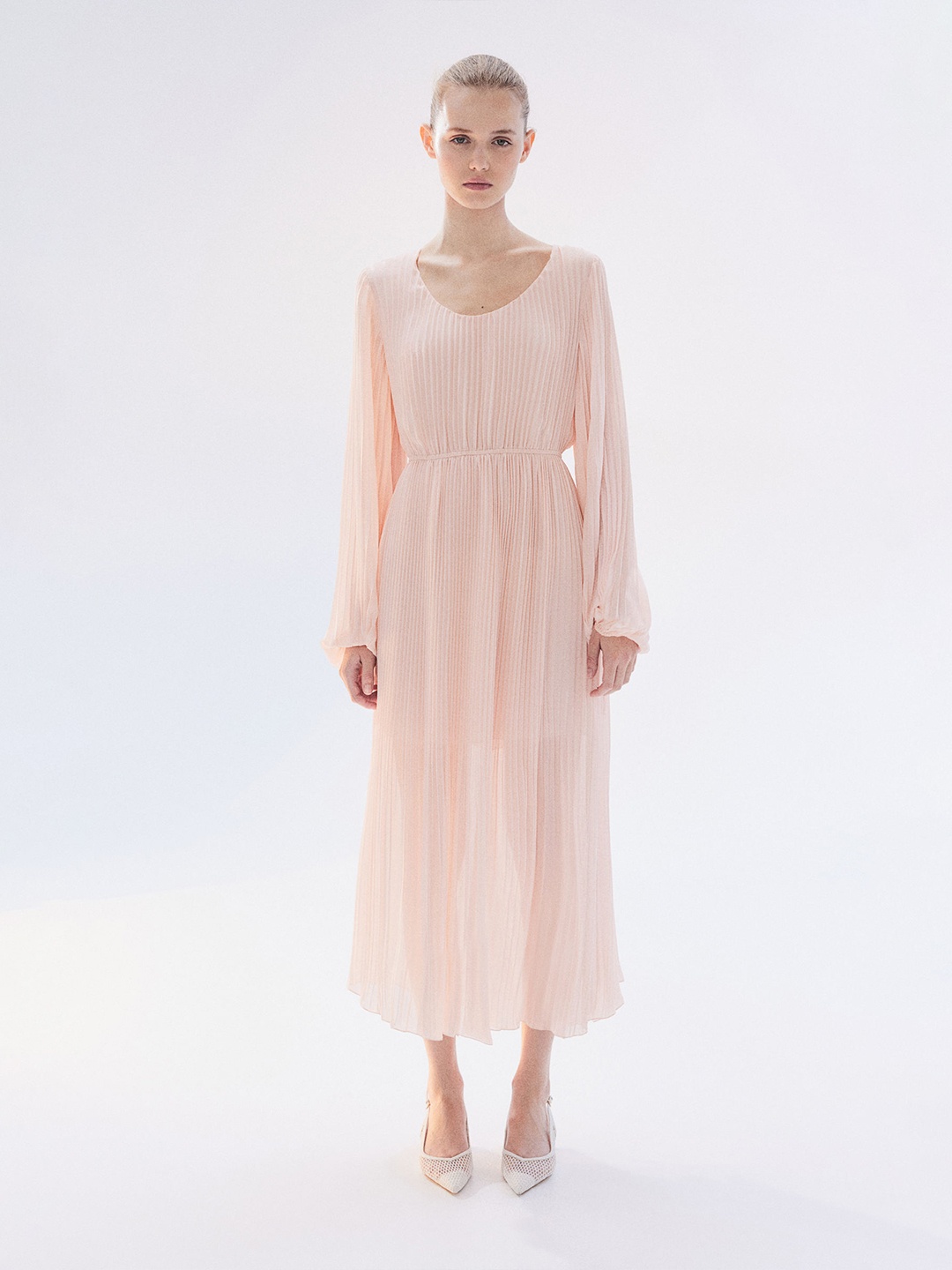 

H&M Pleated Chiffon Dress, Pink