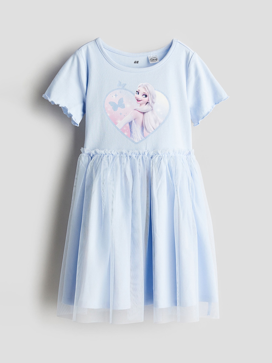 

H&M Girls Pure Cotton Printed Tulle-Skirt Dress, Blue