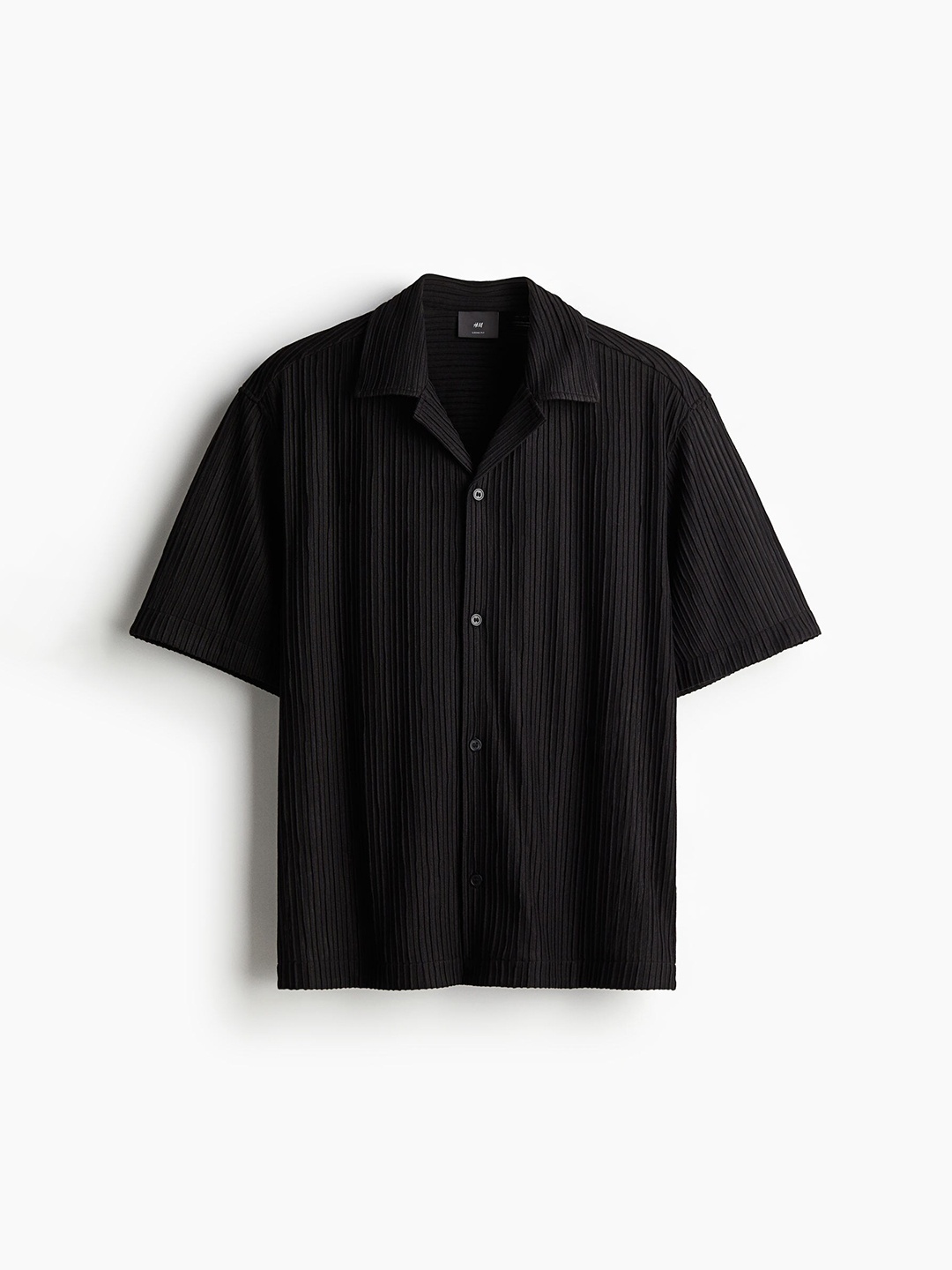 H&M Men Loose Fit Textured Resort Shirt, Black