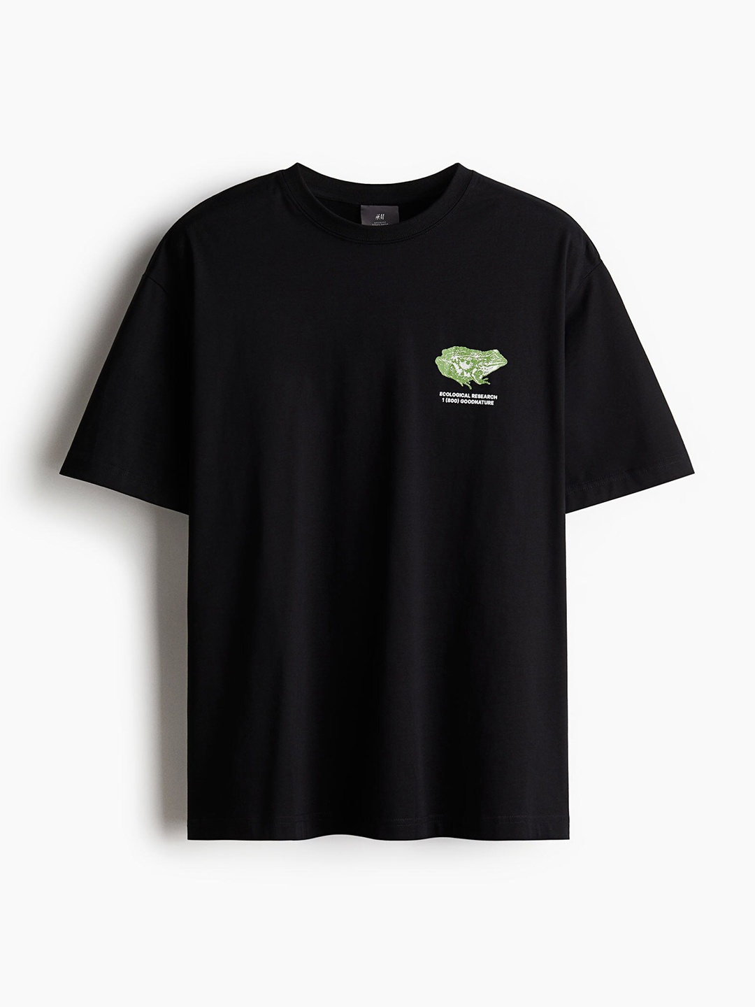 

H&M Men Pure Cotton Loose Fit Printed T-shirt, Black