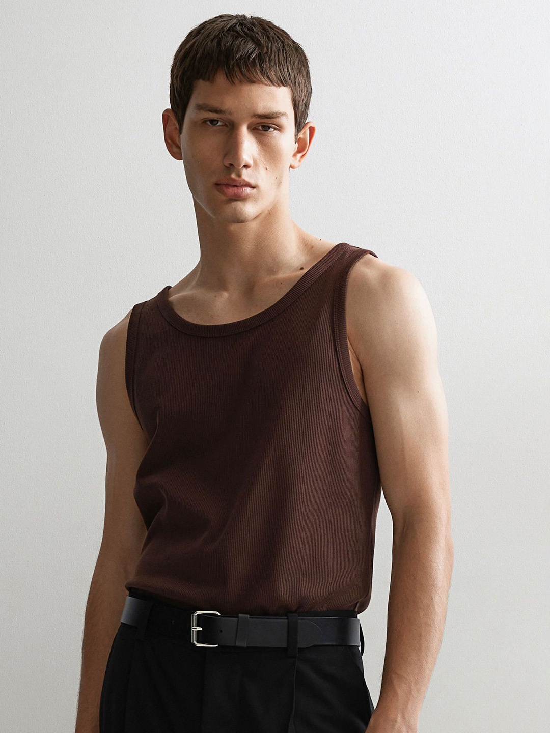 

H&M Slim Fit Ribbed Vest Top, Brown