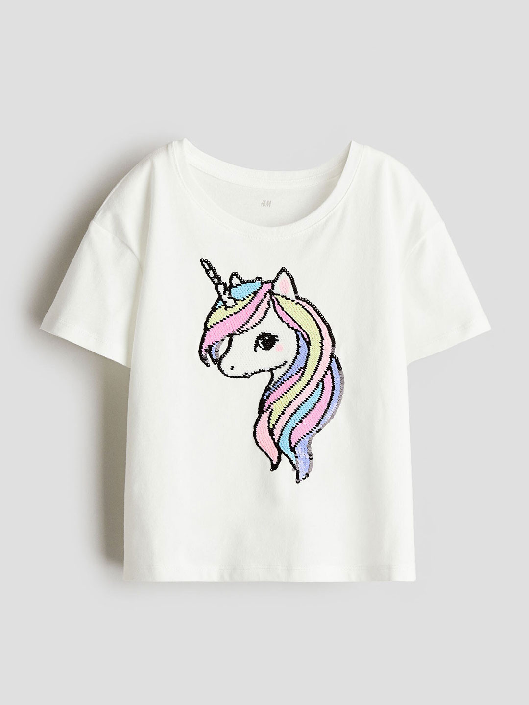 

H&M Girls Pure Cotton Motif-detail T-shirt, White