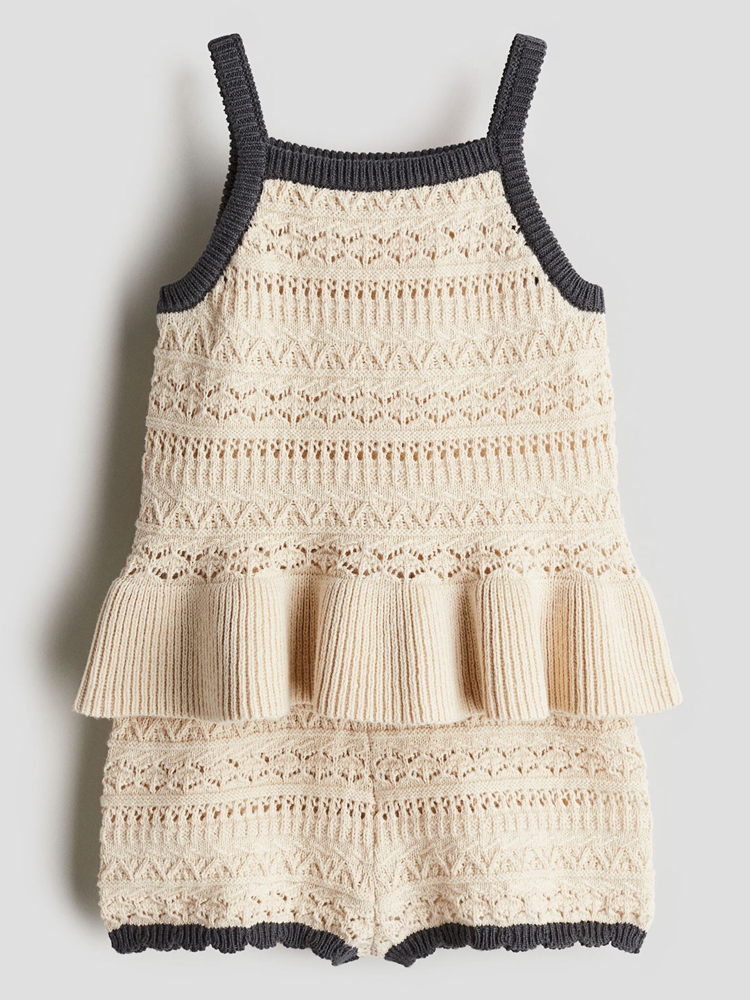 

H&M Girls 2-Piece Crochet-Look Set, Beige