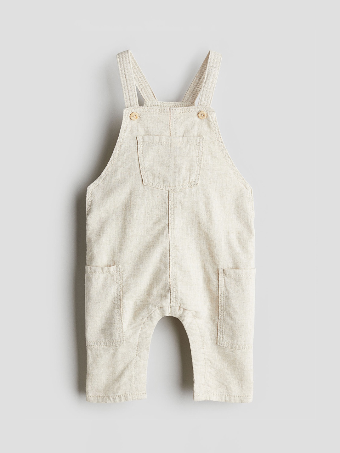 

H&M Boys Linen-Blend Dungarees, Beige