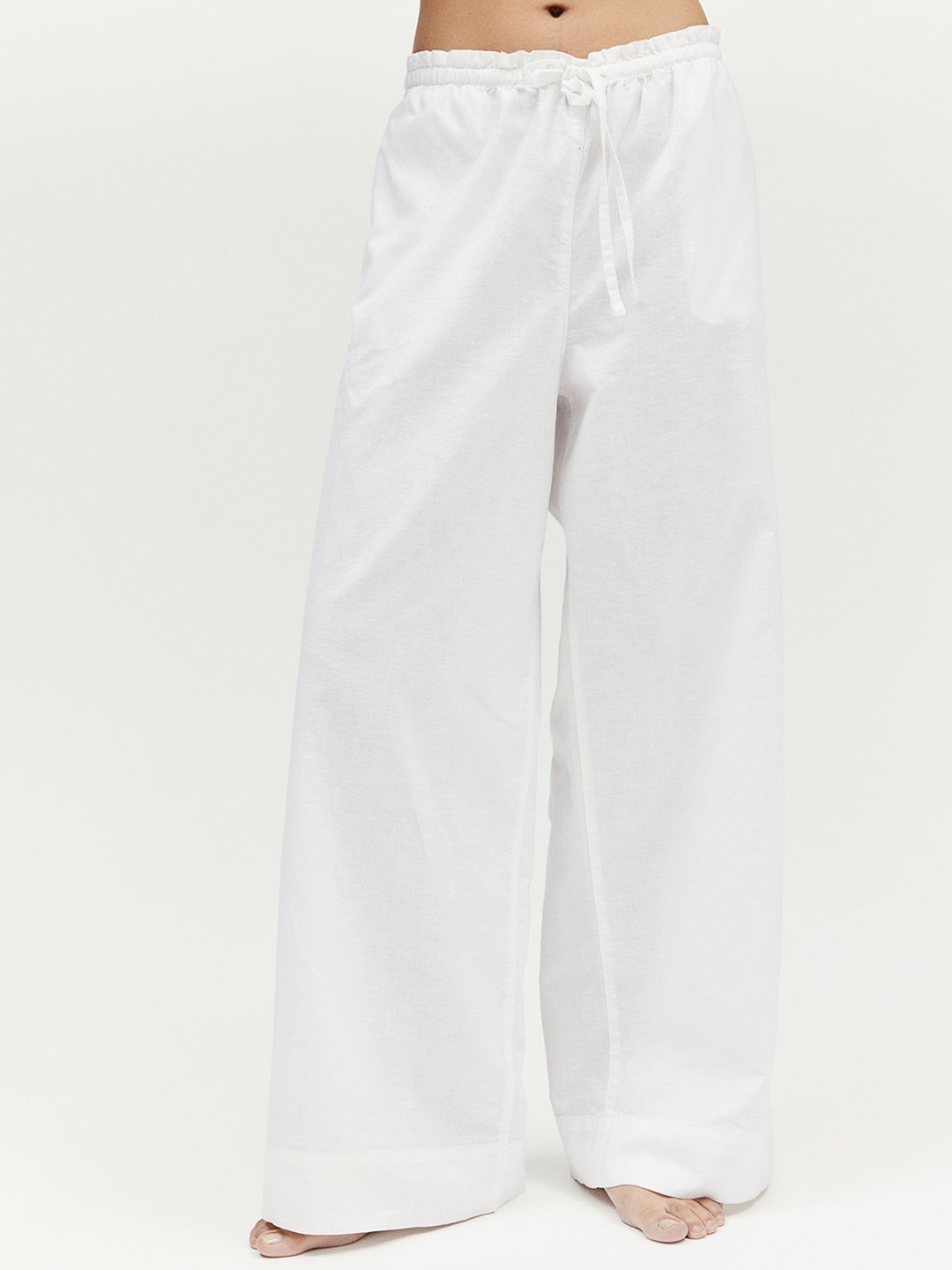 

H&M Women Wide Linen-Blend Trousers, White