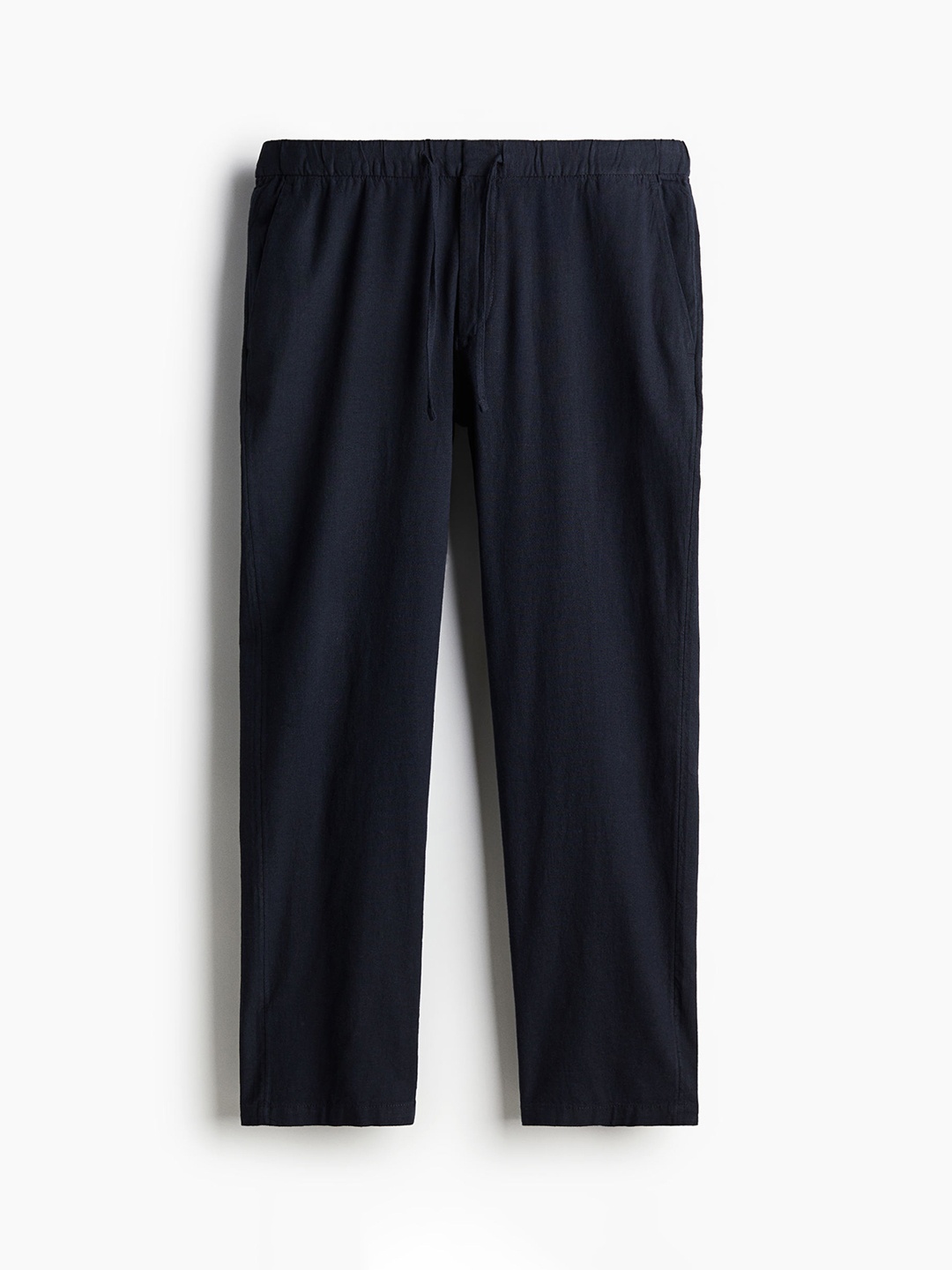 

H&M Men Regular Fit Linen-Blend Trousers, Navy blue