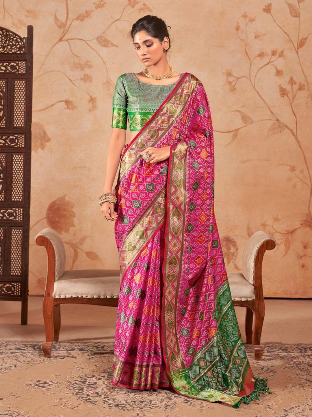 

Mitera Woven Design Art Silk Patola Saree, Pink