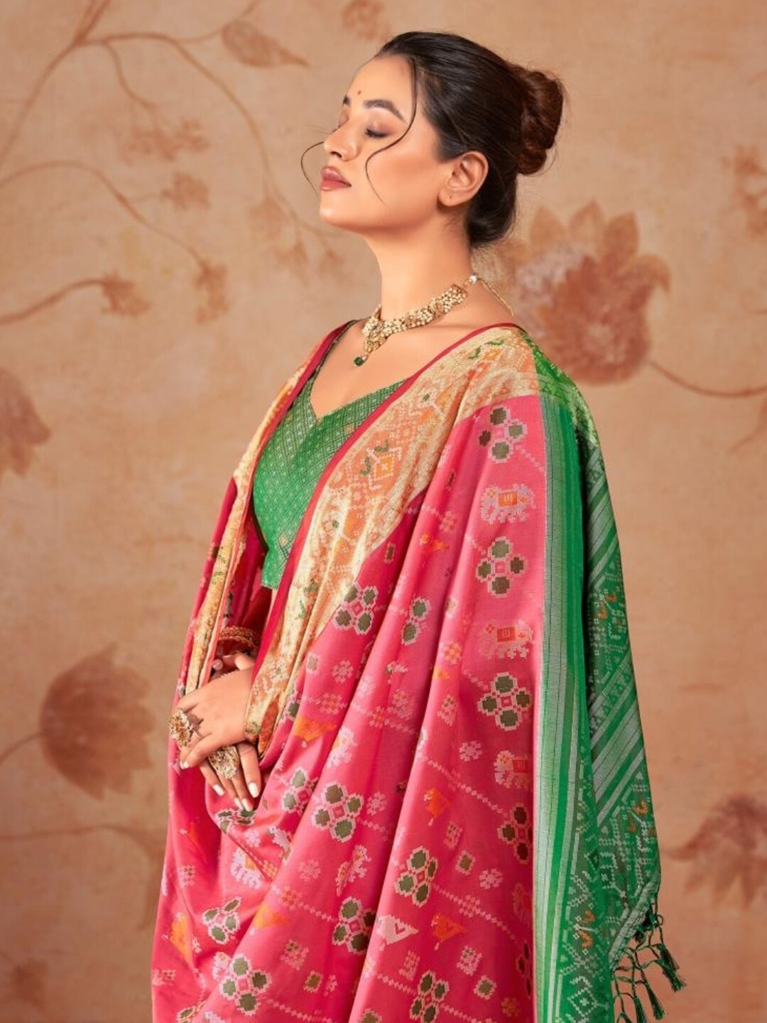 

Mitera Woven Design Zari Art Silk Patola Saree, Pink