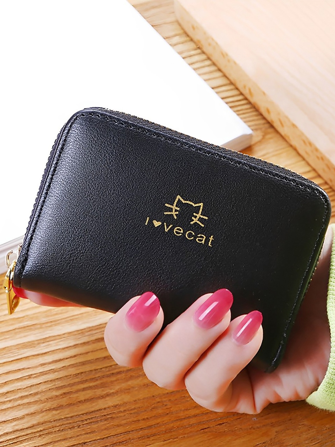

SYGA Women Typography Printed Leather Zip Around Wallet, Black