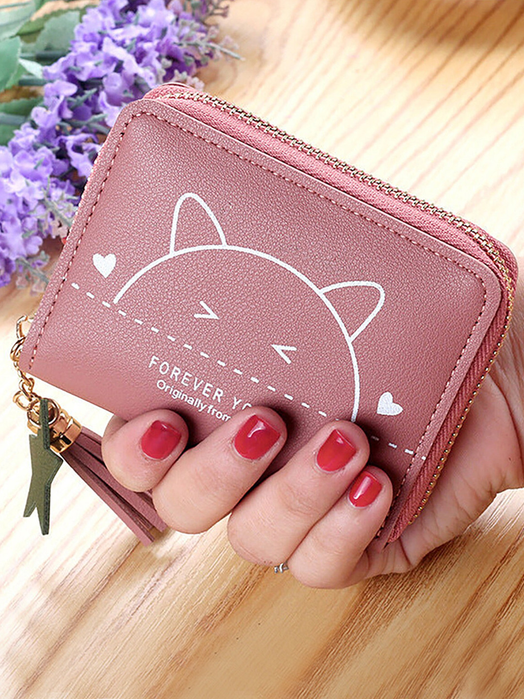 

SYGA Women Floral Printed Leather Two Fold Wallet, Pink