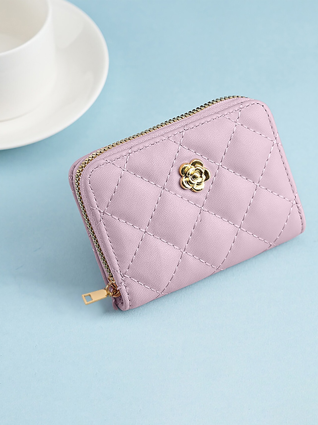 

SYGA Quilted Leather Zip Around Wallet, Pink