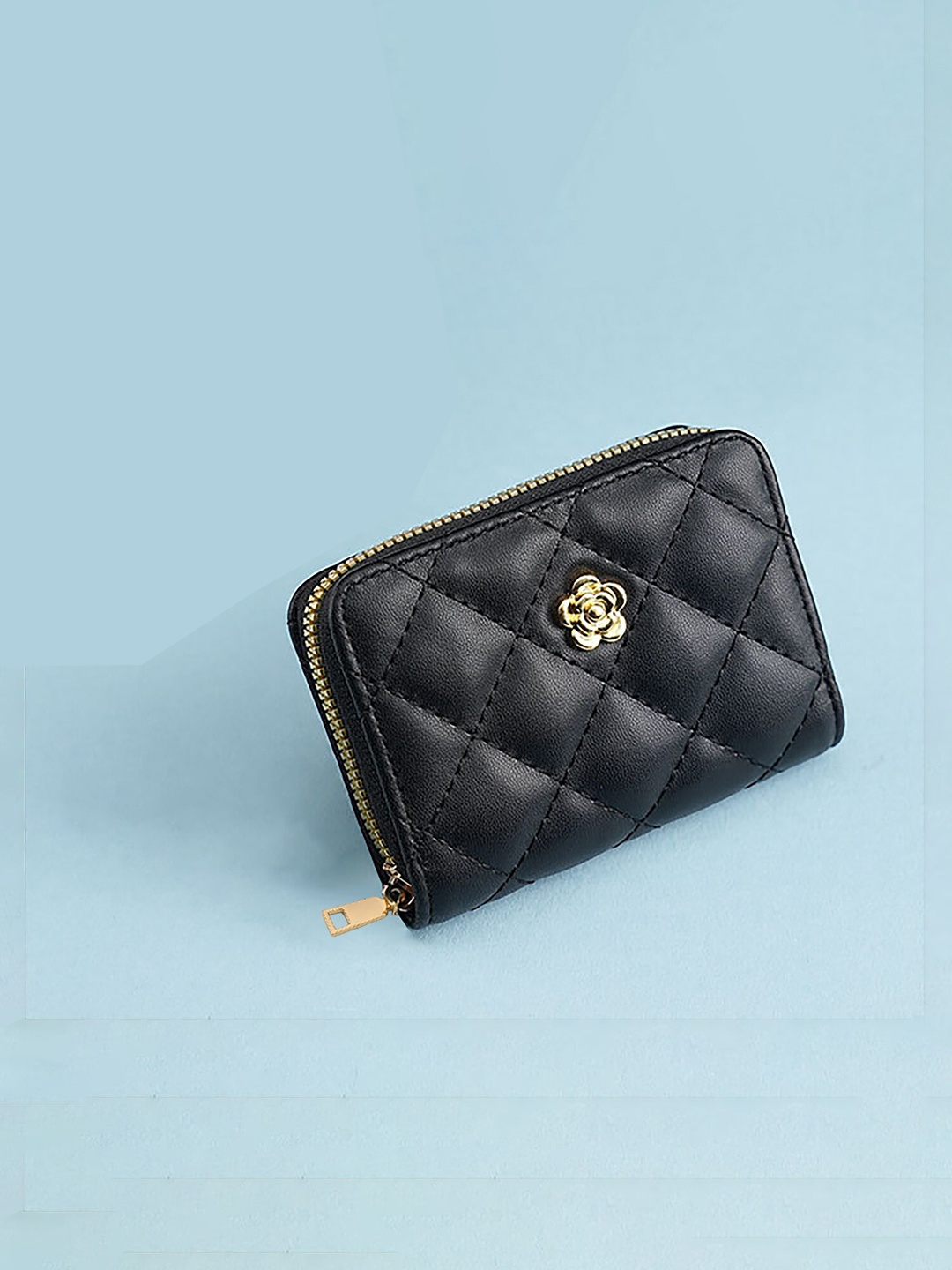 

SYGA Quilted Leather Zip Around Wallet, Black