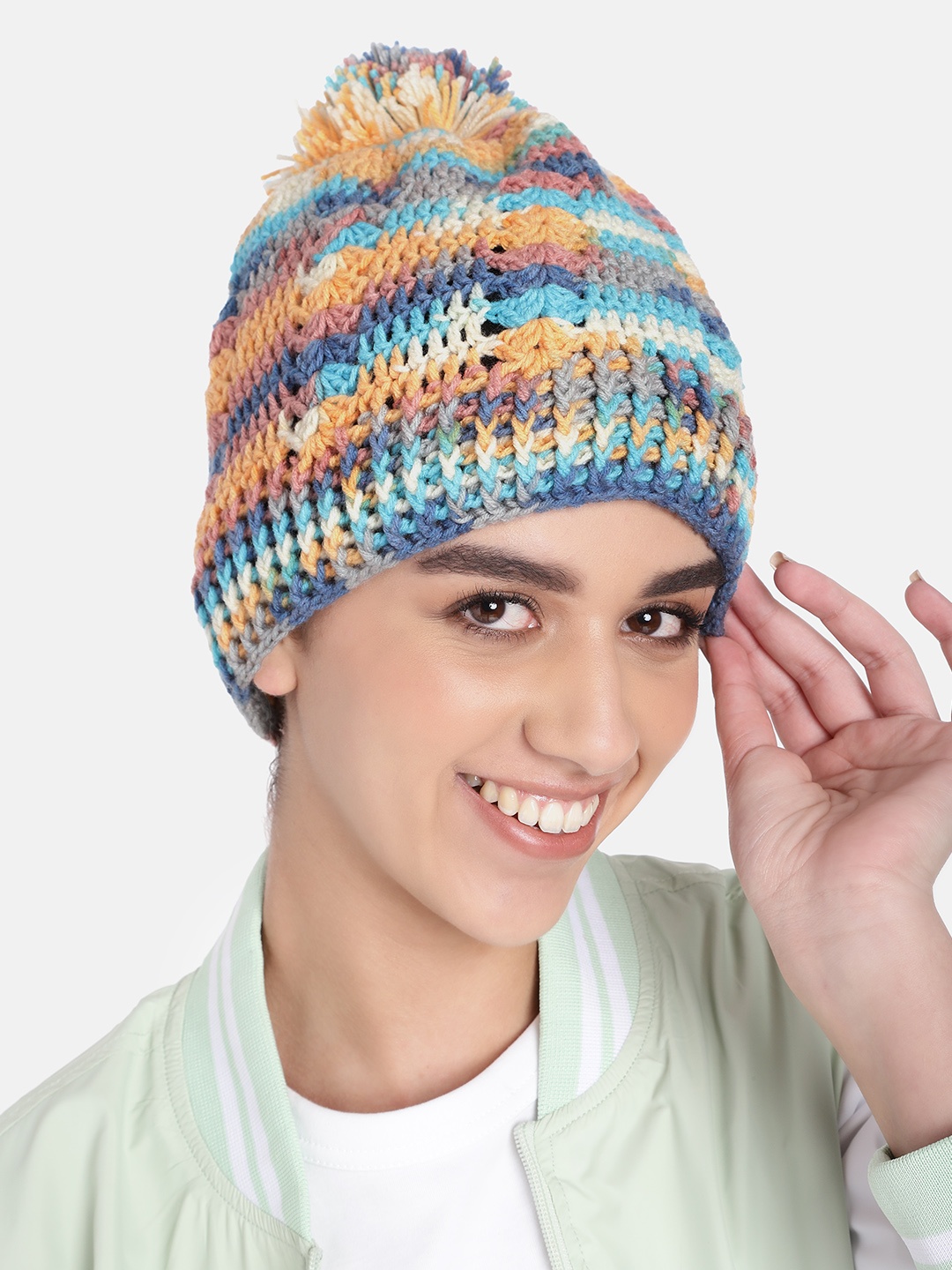 

Magic Needles Women Crochet Acrylic Beanie, Multi