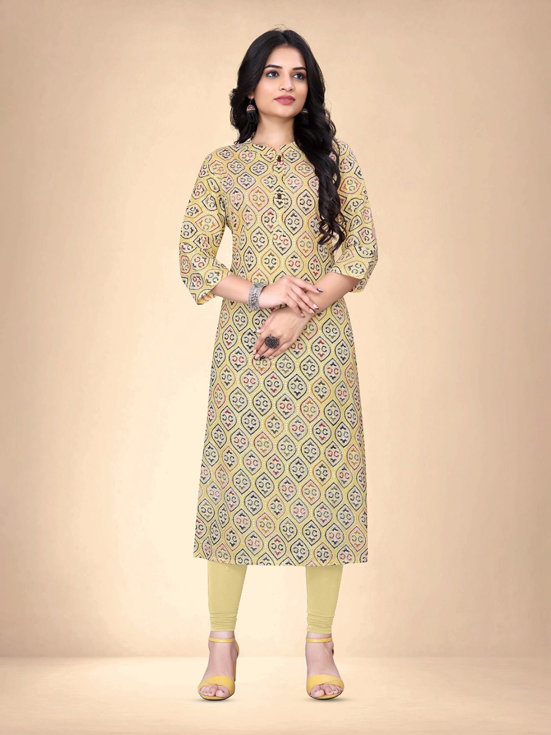 

Abhilasha Women Floral Printed Pure Cotton Straight Kurta, Yellow