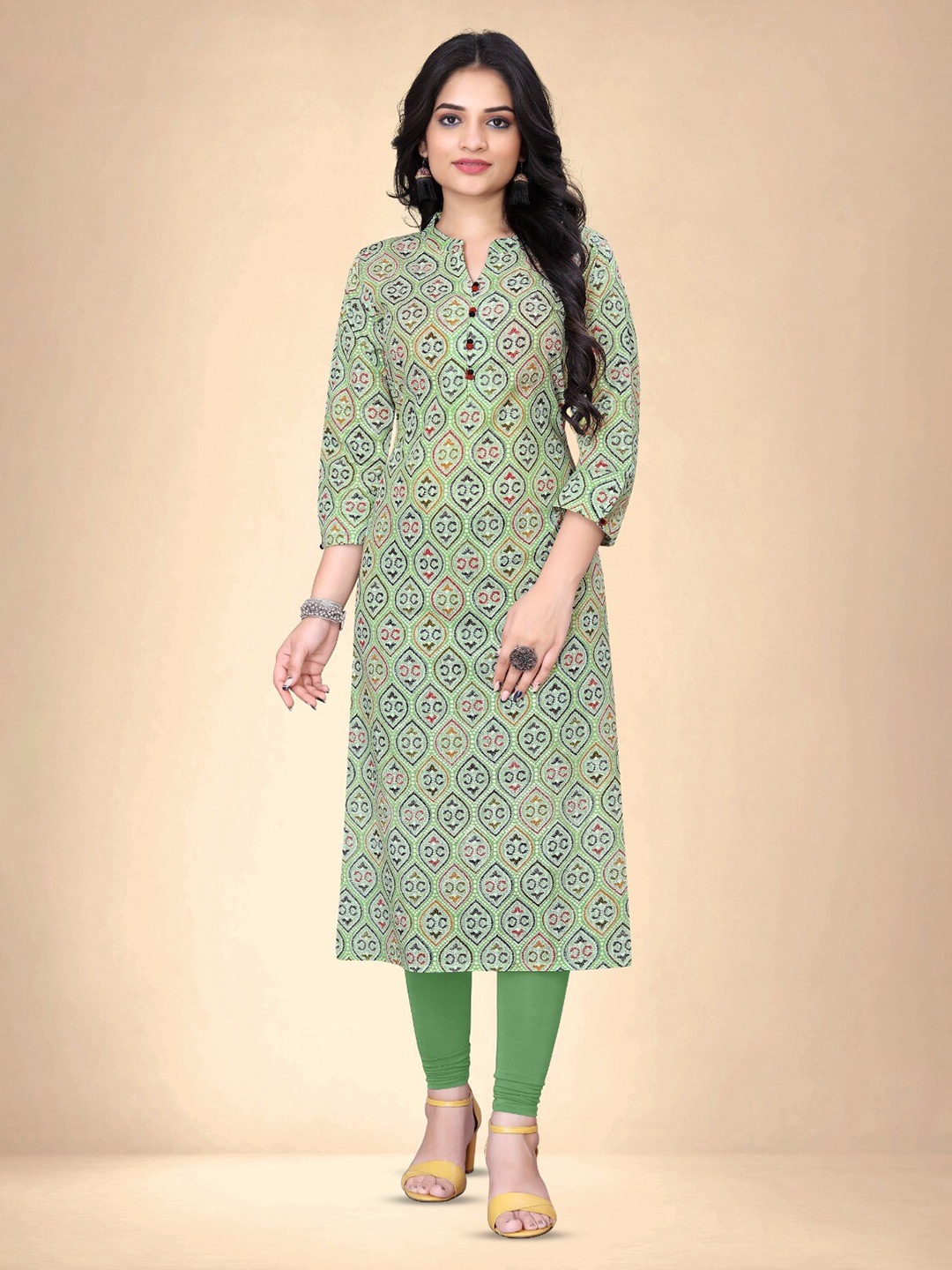 

Abhilasha Ethnic Motifs Printed Cotton Kurta, Green