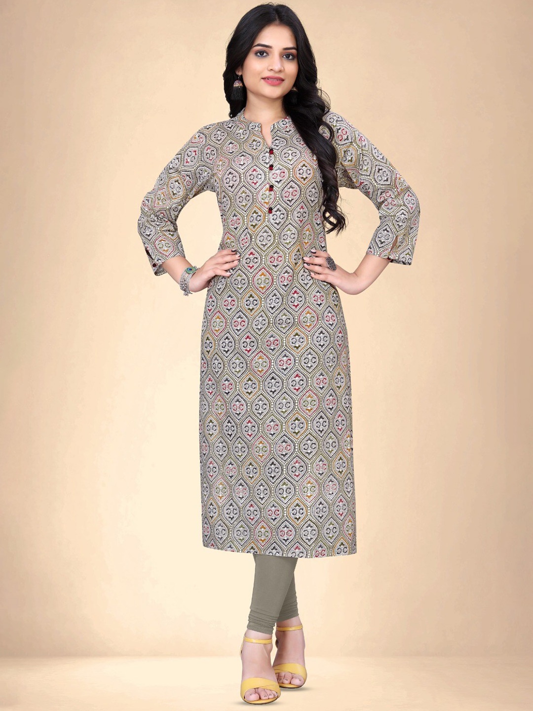 

Abhilasha Ethnic Motifs Printed Cotton Kurta, Grey