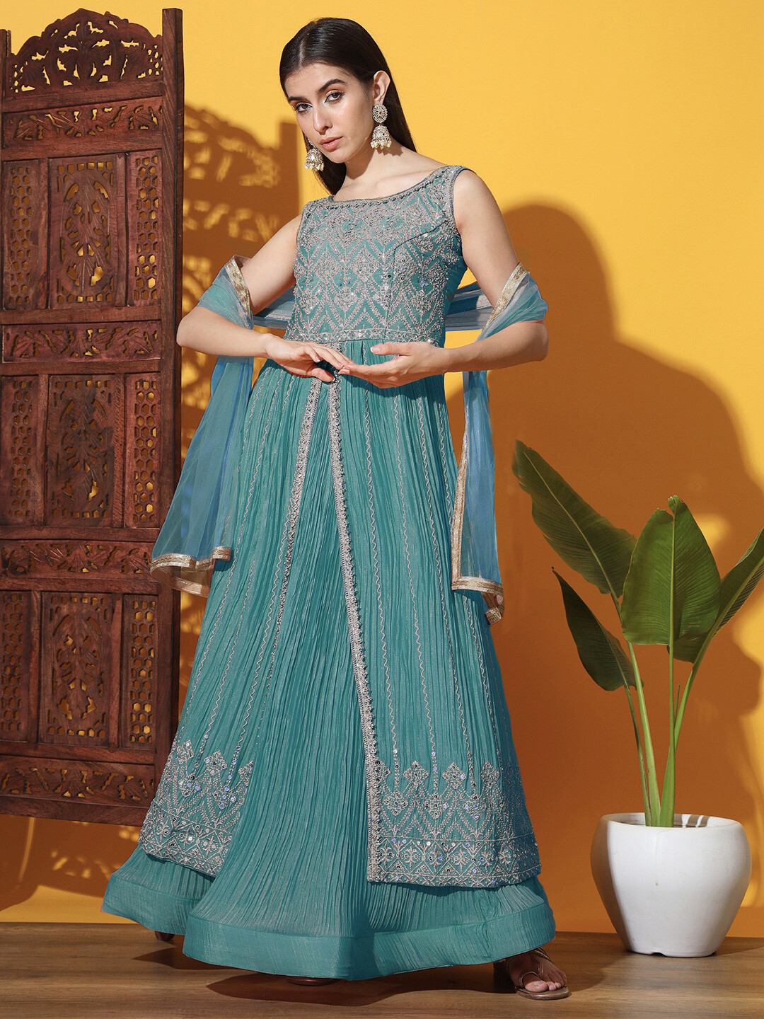 

Chhabra 555 Embroidered Semi-Stitched Lehenga With Choli & Dupatta Set, Turquoise blue